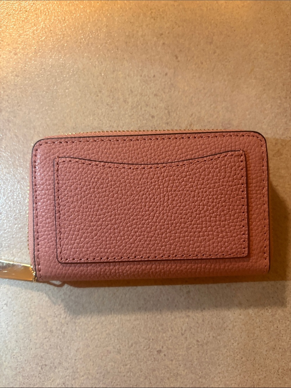 Michael Kors Rose Pink Pebbled Leather Zip Card Wallet with Gold Logo - Picture 4 of 4